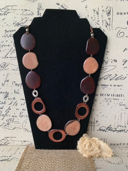 Tagua necklace Brown statement necklace Fall fashion 2025s Art to wear Big bold necklaces Lightweight necklace Wearable art Handmade beaded