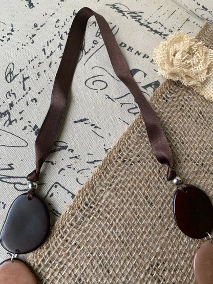 Tagua necklace Brown statement necklace Fall fashion 2025s Art to wear Big bold necklaces Lightweight necklace Wearable art Handmade beaded