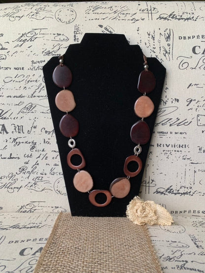 Tagua necklace Brown statement necklace Fall fashion 2025s Art to wear Big bold necklaces Lightweight necklace Wearable art Handmade beaded