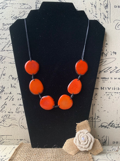 Orange simple necklace Tagua necklace Handmade with adjustable cord Wearable art Casual necklace for women Wearable art Fall fashion