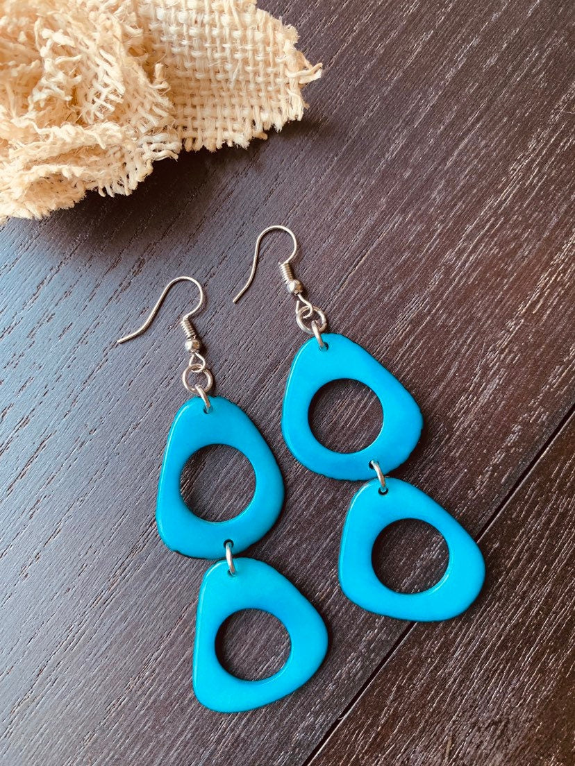 Turquoise extra long earrings Statement dangle and drop earrings Tagua nut earrings Handmade beaded earrings Art to wear Fall fashion