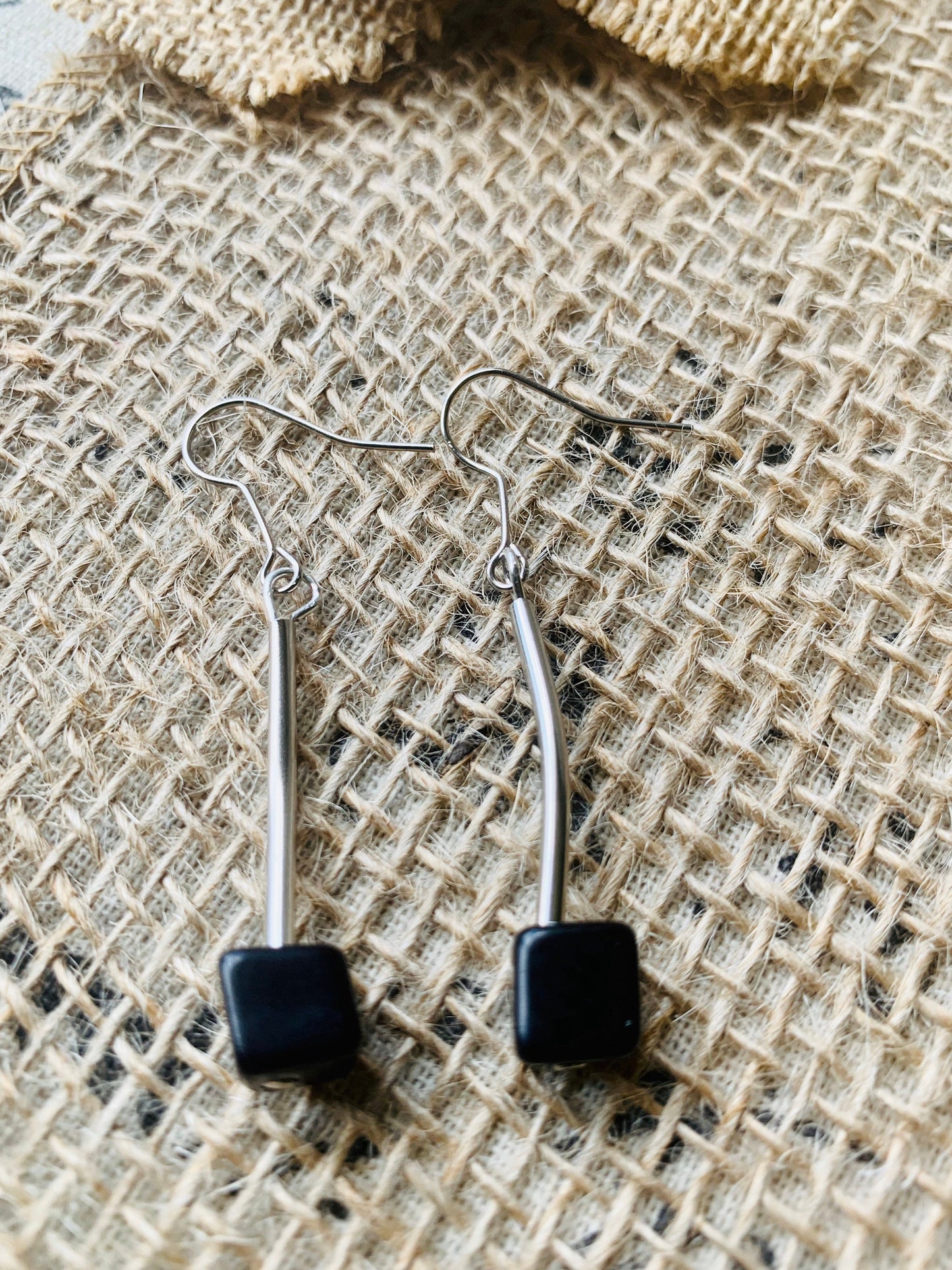 Black dangle earrings Tagua jewelry Artisan handmade Statement beaded earrings Dangle and drop earrings Hypoallergenic jewelry Art to wear