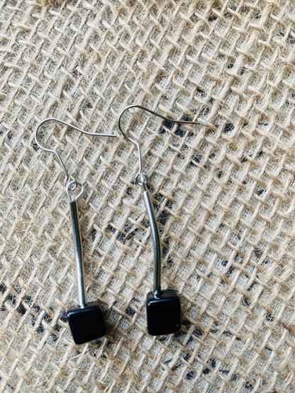 Black dangle earrings Tagua jewelry Artisan handmade Statement beaded earrings Dangle and drop earrings Hypoallergenic jewelry Art to wear