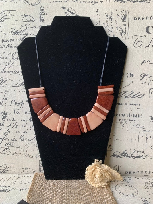 Brown bib necklace Tagua jewelry Fall fashion Artisan handmade necklace Adjustable cord Wearable art Art to wear Summer fashion