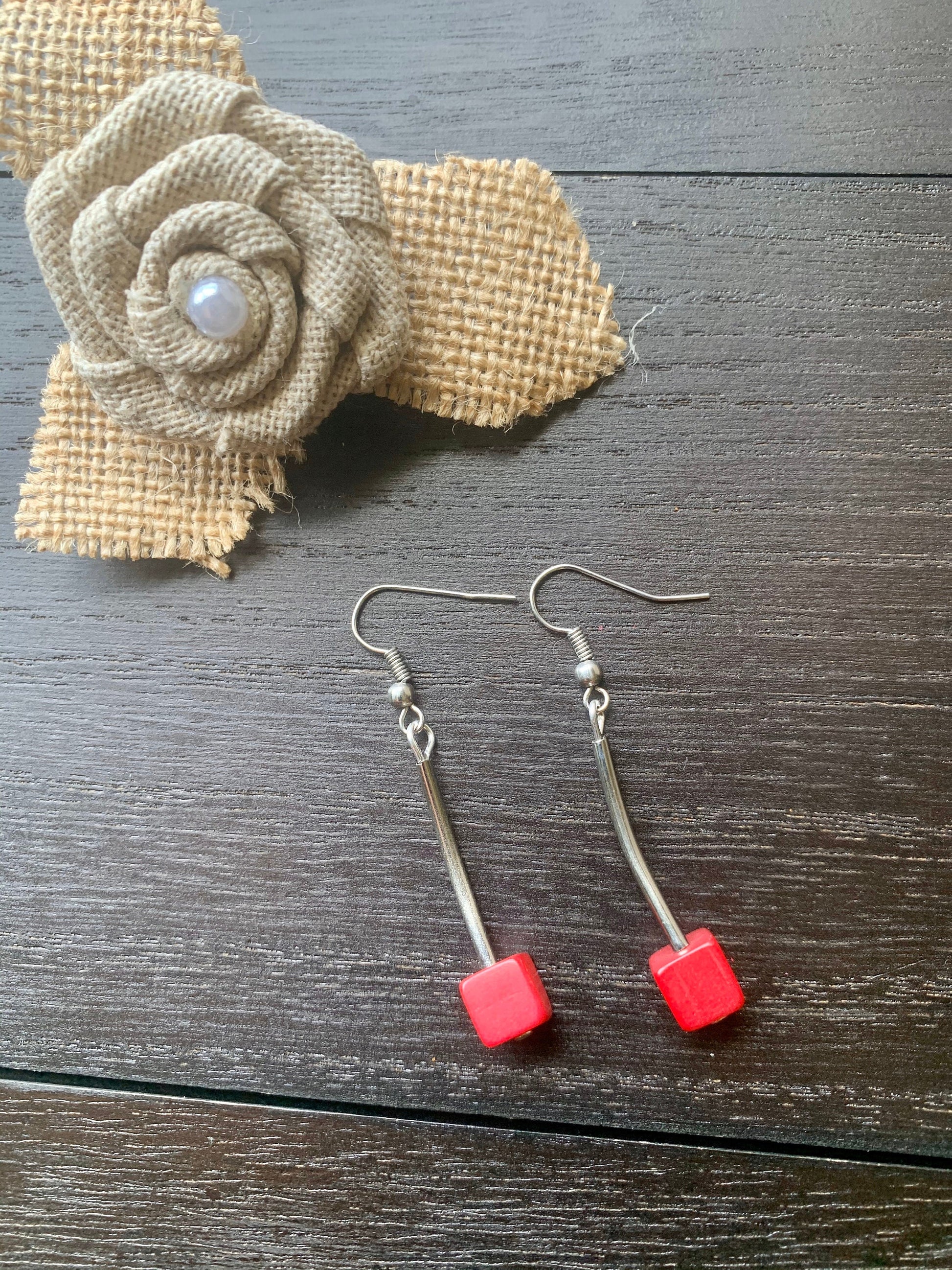 Hot pink dangle earrings Tagua jewelry Statement cube earrings Geometric dangles Hypoallergenic Artisan made in Colombia Fall fashion 2025s