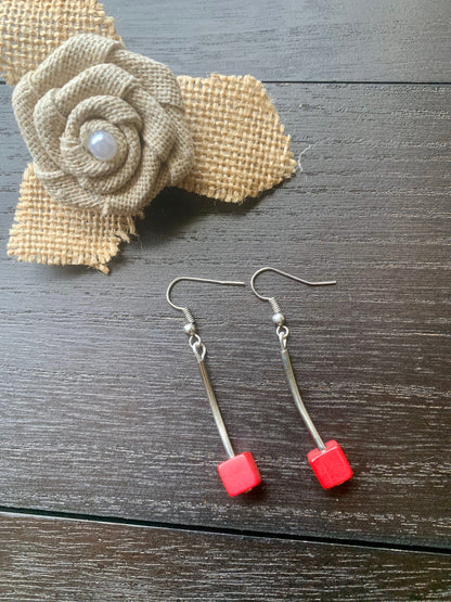 Hot pink dangle earrings Tagua jewelry Statement cube earrings Geometric dangles Hypoallergenic Artisan made in Colombia Fall fashion 2025s