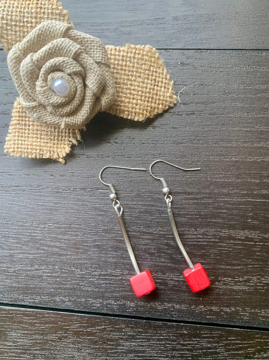 Hot pink dangle earrings Tagua jewelry Statement cube earrings Geometric dangles Hypoallergenic Artisan made in Colombia Fall fashion 2025s