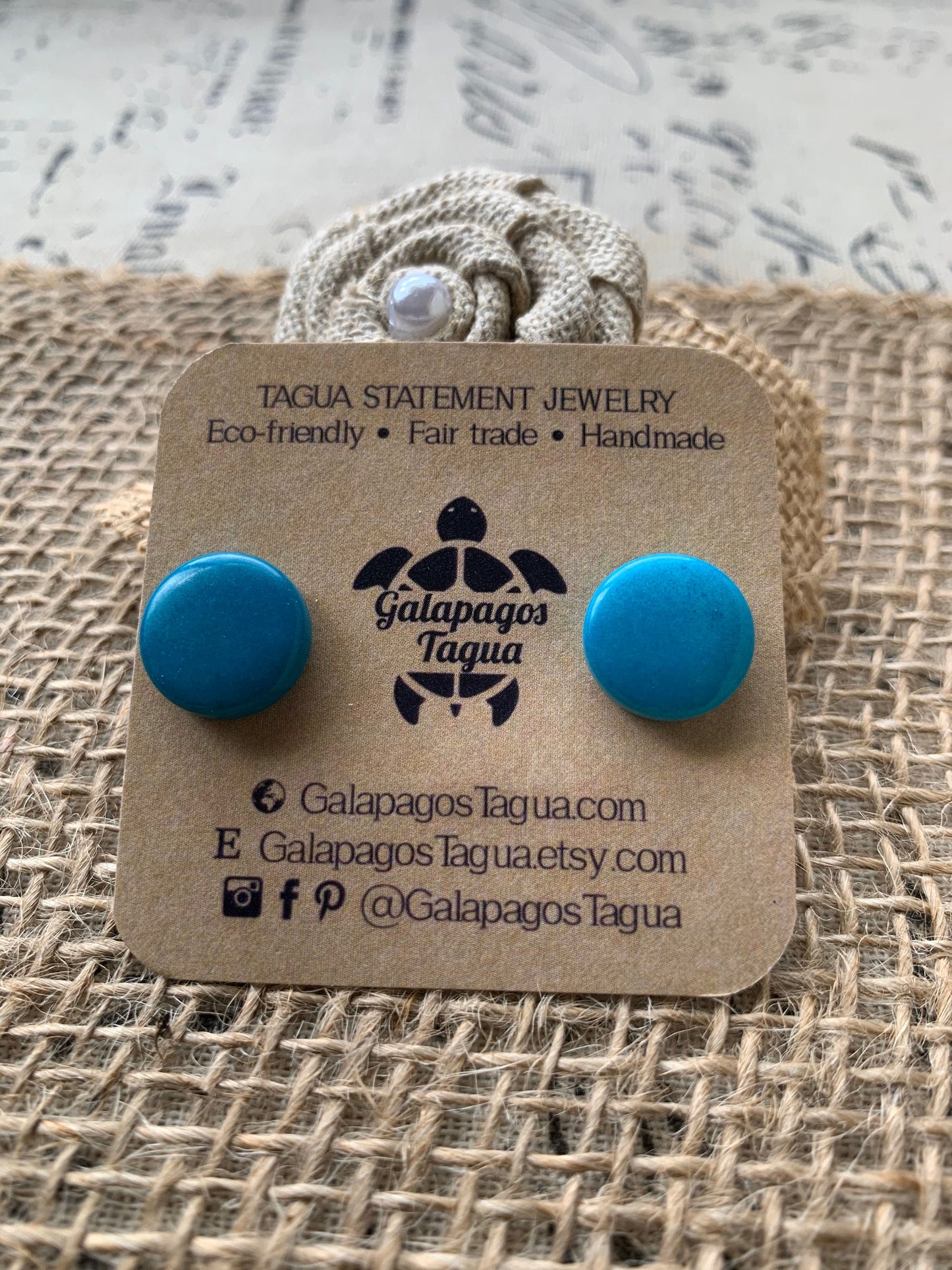 Turquoise blue stud earrings Geometric round studs Statement jewelry Tagua jewelry Plain Button earrings Fall fashion Wearable art