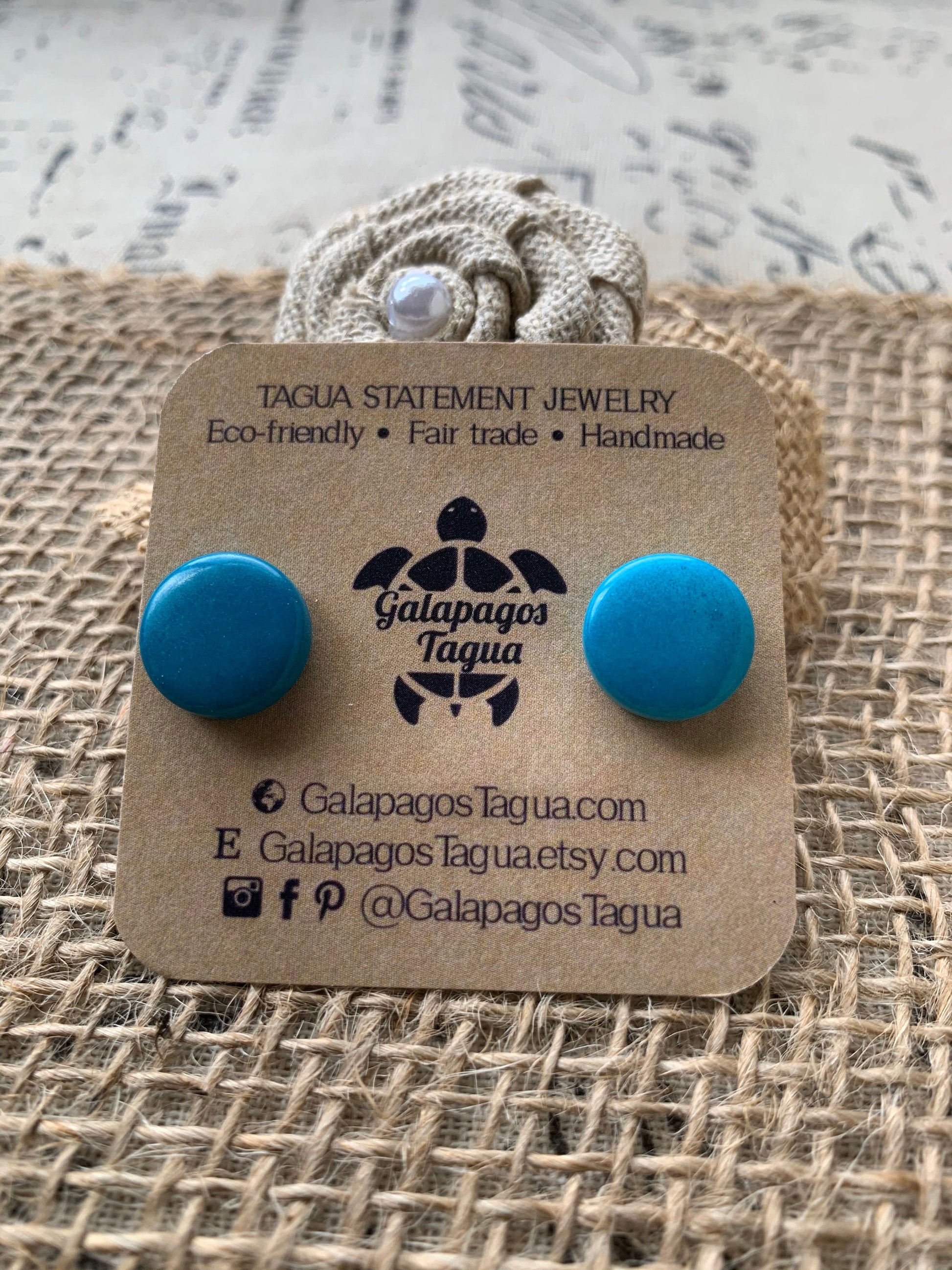 Turquoise blue stud earrings Geometric round studs Statement jewelry Tagua jewelry Plain Button earrings Fall fashion Wearable art