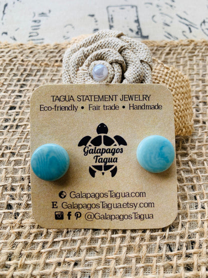 Aqua stud earrings Tagua jewelry Geometric round studs Statement jewellery Fall fashion Small colorful post earrings Cute buttons