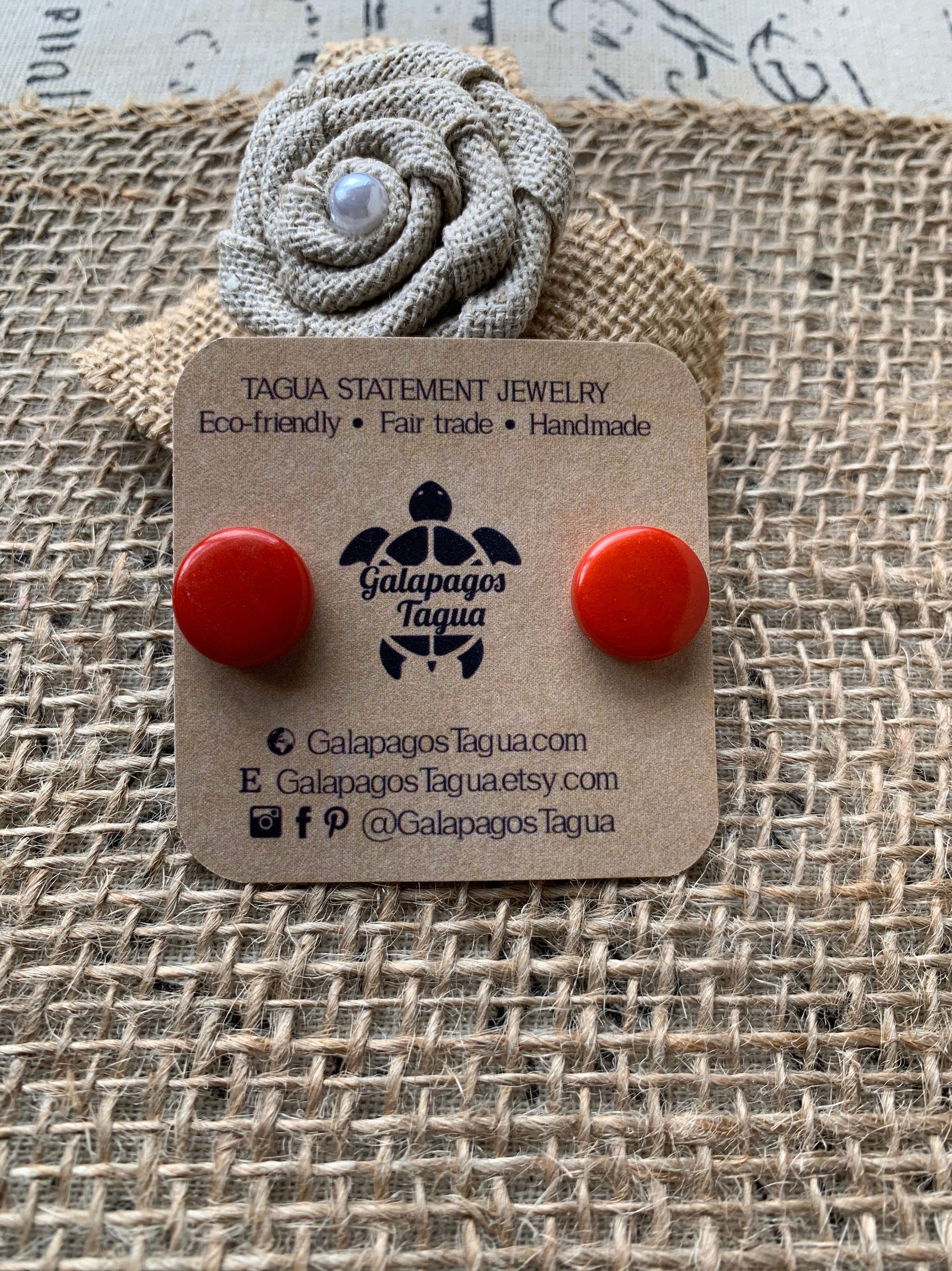 Red stud earrings Geometric beaded earrings Circle beads Tagua jewelry Button post Fall fashion 2025 Cute button earrings Art to wear