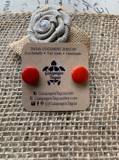 Red stud earrings Geometric beaded earrings Circle beads Tagua jewelry Button post Fall fashion 2025 Cute button earrings Art to wear