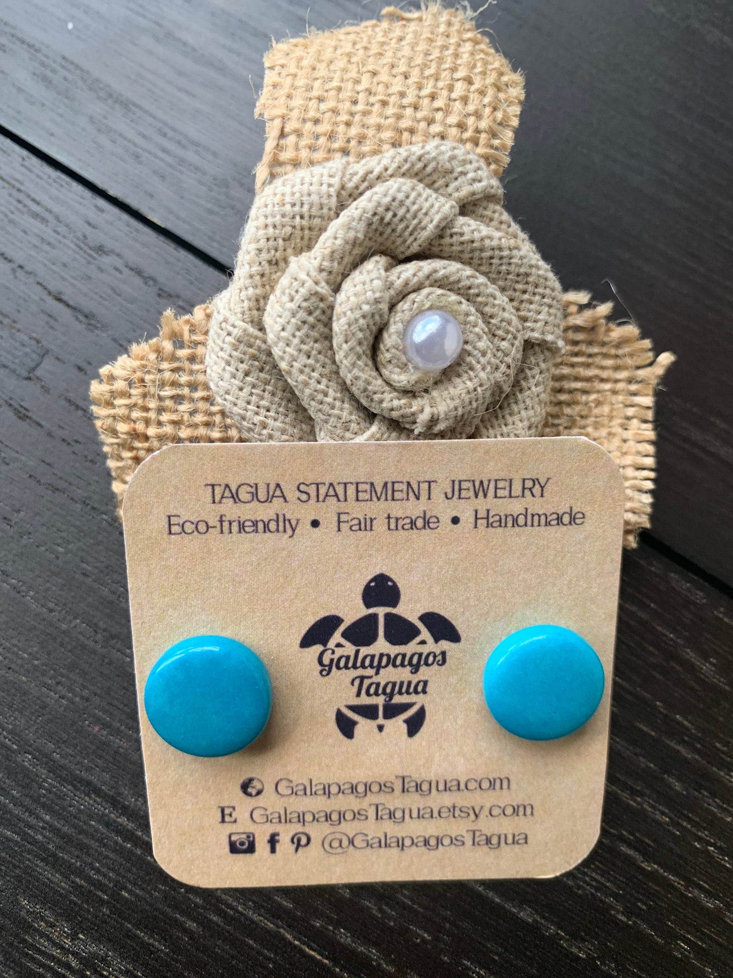 Turquoise blue stud earrings Geometric round studs Statement jewelry Tagua jewelry Plain Button earrings Fall fashion Wearable art