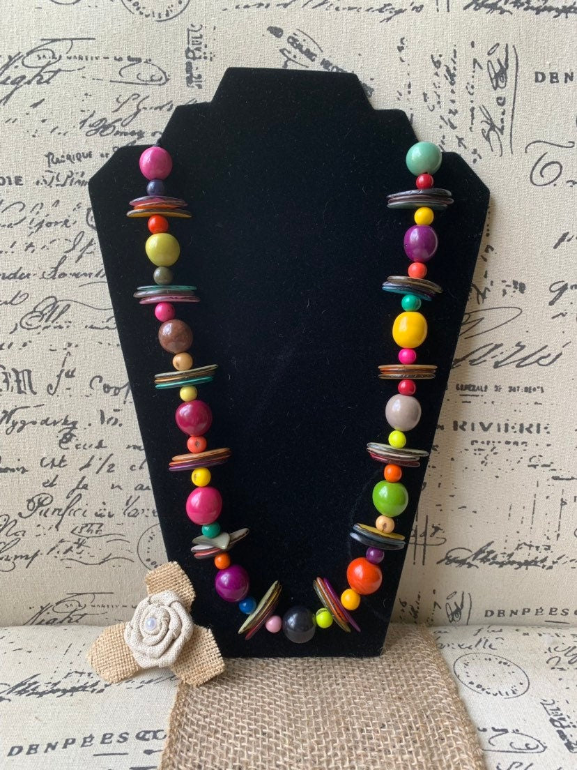 Extra long rainbow necklace Multicolor lightweight collar Handmade statement necklace Adjustable cord Fall fashion 2025s Art to wear