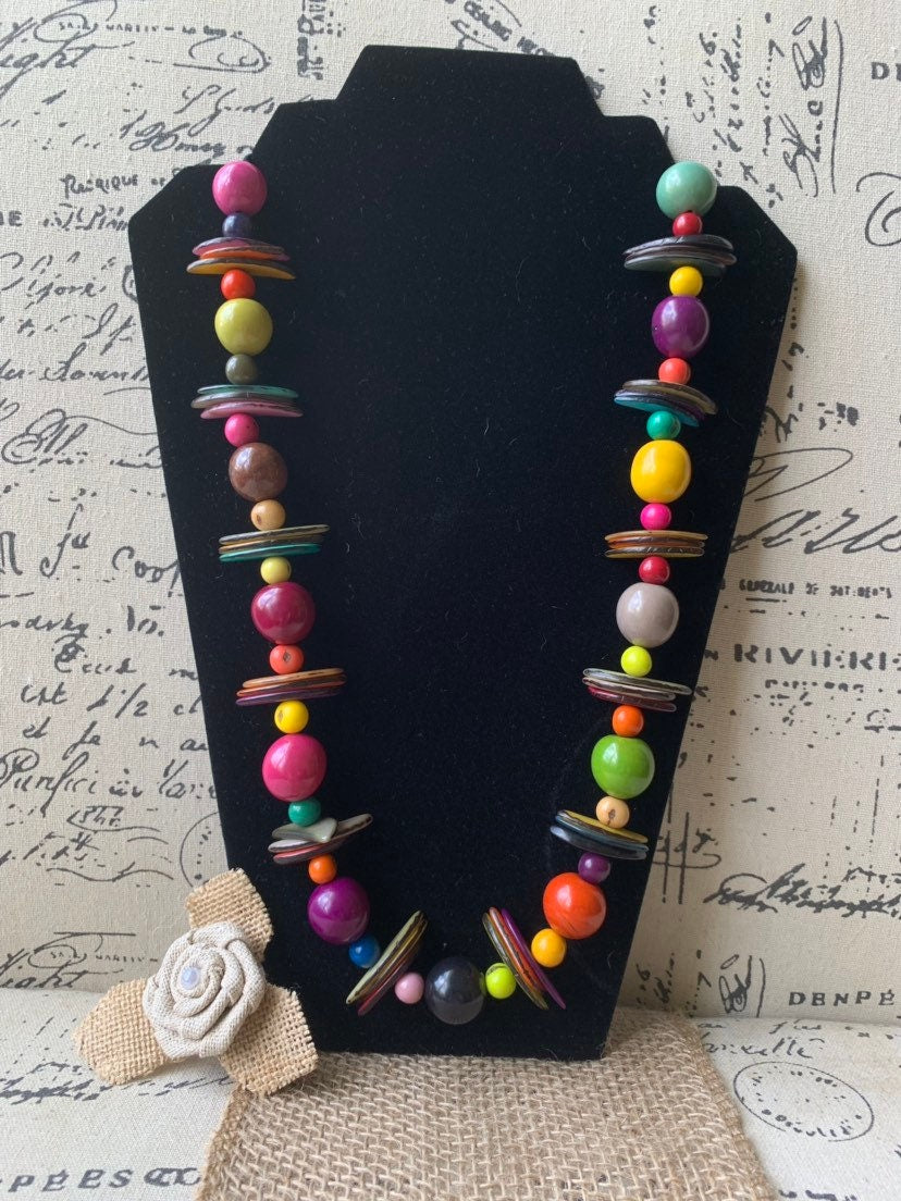 Extra long rainbow necklace Multicolor lightweight collar Handmade statement necklace Adjustable cord Fall fashion 2025s Art to wear