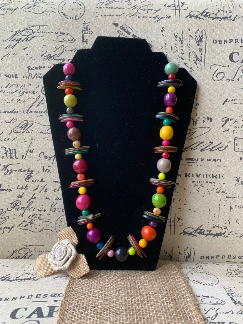 Extra long rainbow necklace Multicolor lightweight collar Handmade statement necklace Adjustable cord Fall fashion 2025s Art to wear