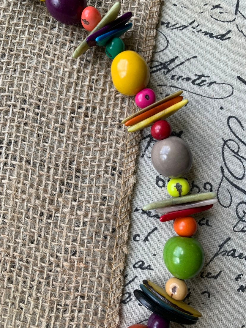 Extra long rainbow necklace Multicolor lightweight collar Handmade statement necklace Adjustable cord Fall fashion 2025s Art to wear