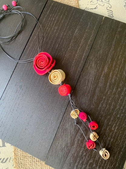 Hot pink flower pendant necklace Dainty rose necklace Floral necklace Adjustable cord Art to wear Artistic necklace Feminine artsy gifts