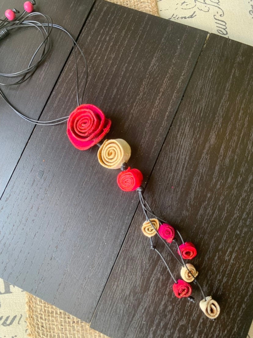 Hot pink flower pendant necklace Dainty rose necklace Floral necklace Adjustable cord Art to wear Artistic necklace Feminine artsy gifts