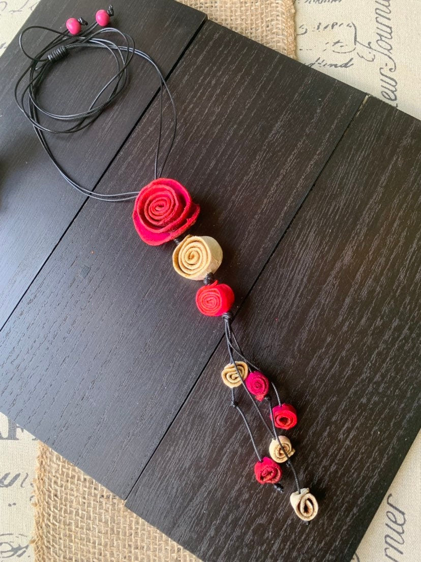 Hot pink flower pendant necklace Dainty rose necklace Floral necklace Adjustable cord Art to wear Artistic necklace Feminine artsy gifts