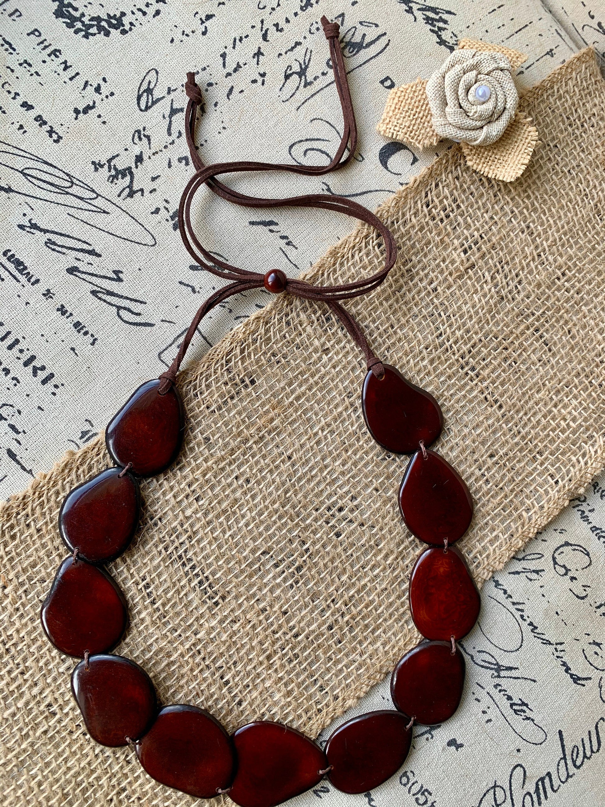 Brown bead necklace Tagua jewelry Simple strand necklace Adjustable cord Wearable art Mothers day gifts Statement necklace Handmade necklace