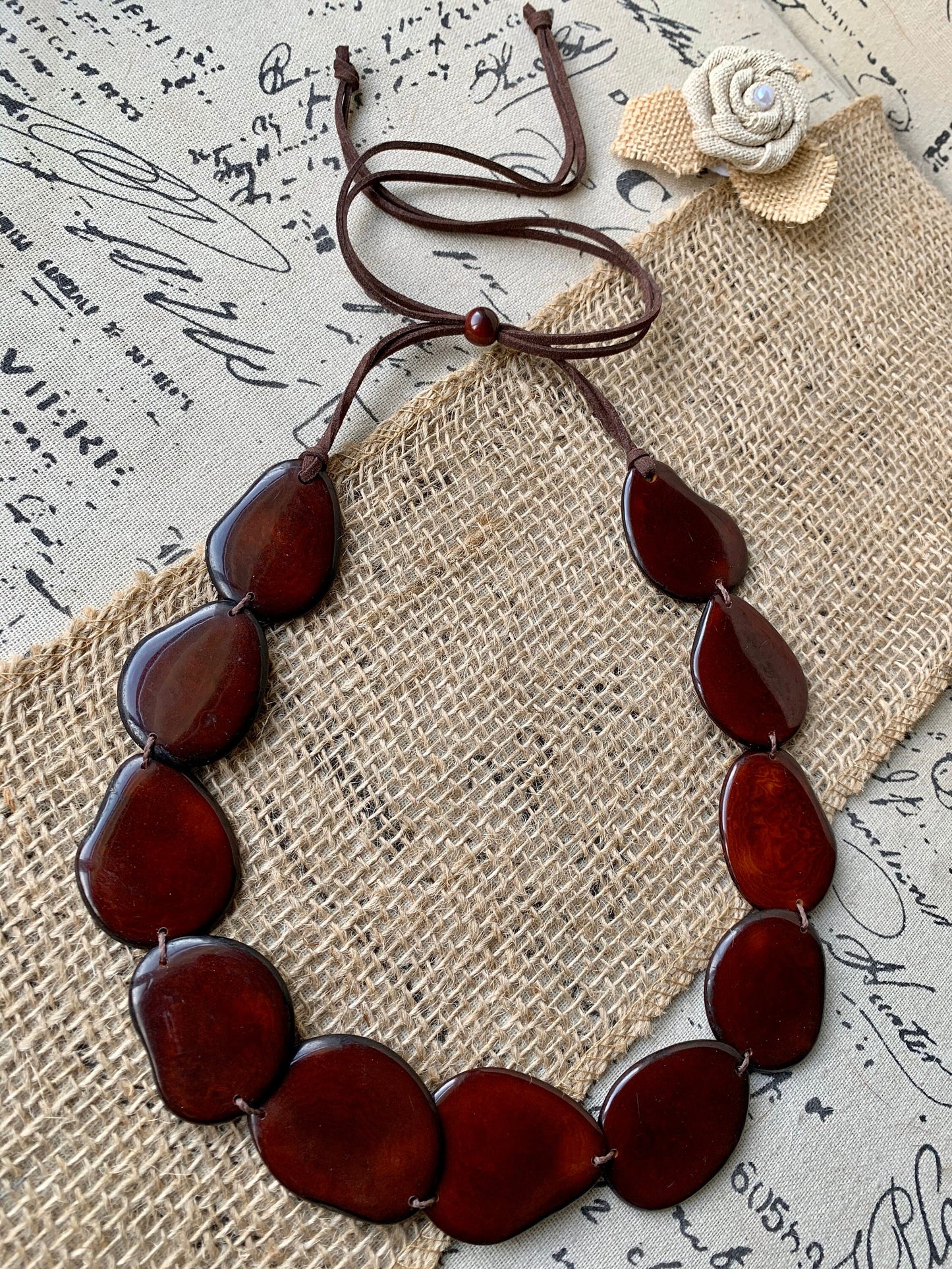 Brown bead necklace Tagua jewelry Simple strand necklace Adjustable cord Wearable art Mothers day gifts Statement necklace Handmade necklace