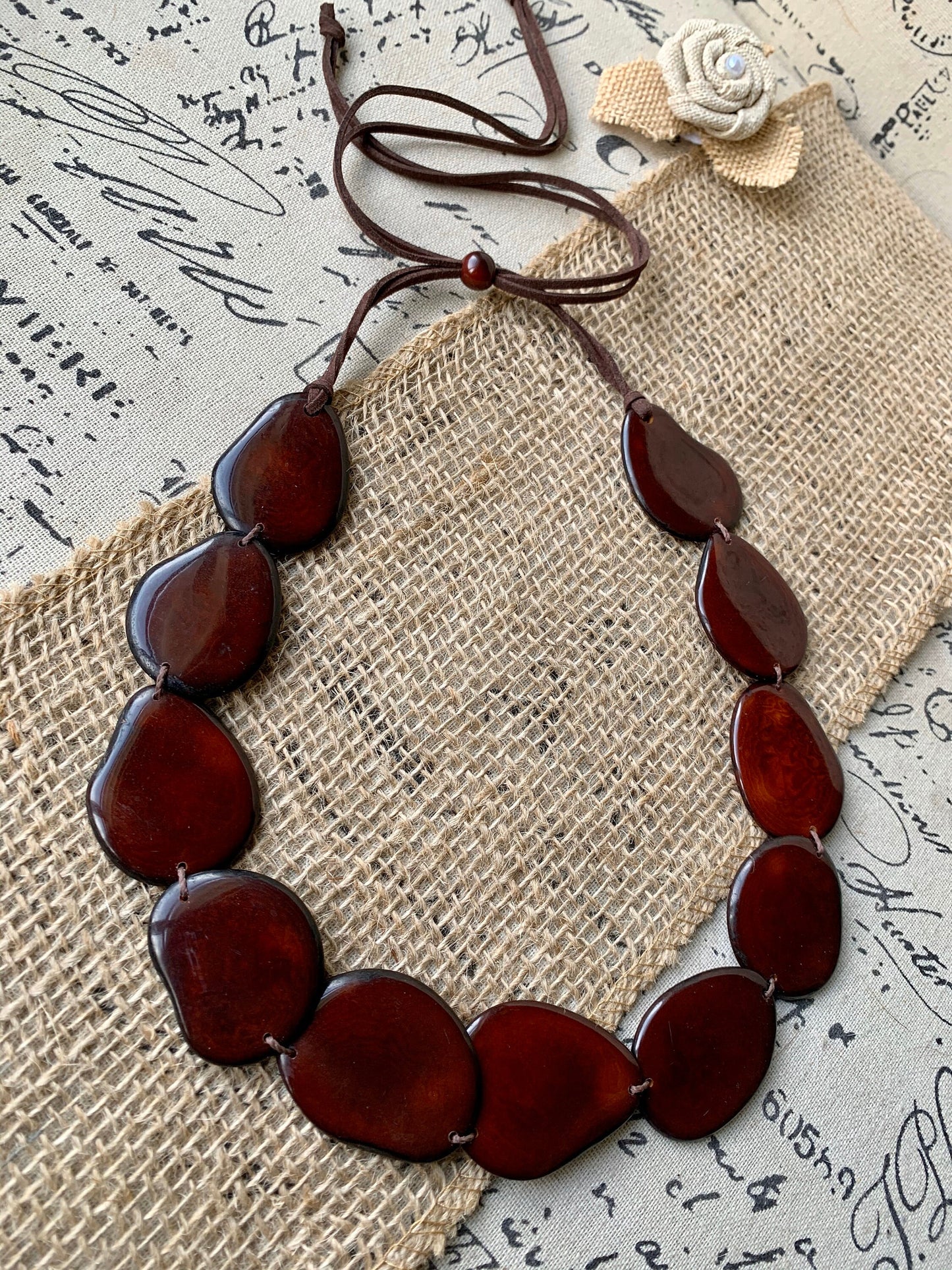 Brown bead necklace Tagua jewelry Simple strand necklace Adjustable cord Wearable art Mothers day gifts Statement necklace Handmade necklace