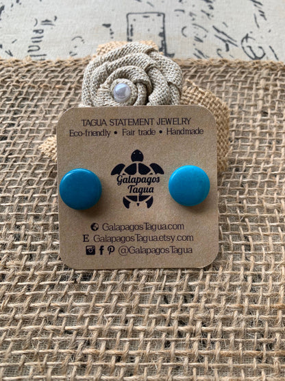 Turquoise blue stud earrings Geometric round studs Statement jewelry Tagua jewelry Plain Button earrings Fall fashion Wearable art