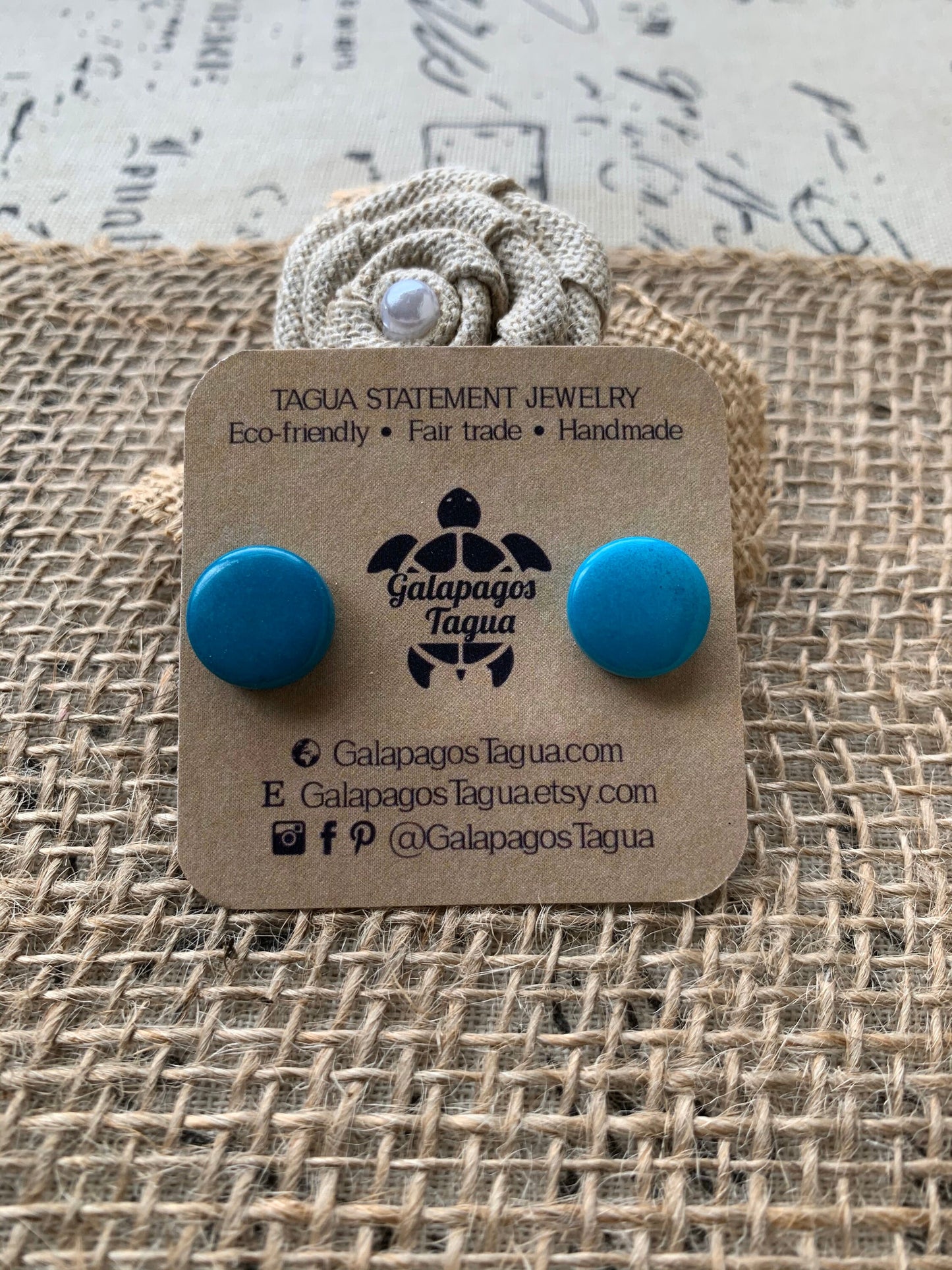 Turquoise blue stud earrings Geometric round studs Statement jewelry Tagua jewelry Plain Button earrings Fall fashion Wearable art