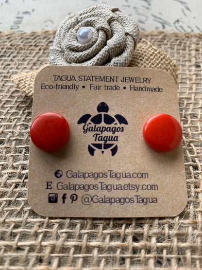Red stud earrings Geometric beaded earrings Circle beads Tagua jewelry Button post Fall fashion 2025 Cute button earrings Art to wear