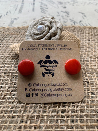 Red stud earrings Geometric beaded earrings Circle beads Tagua jewelry Button post Fall fashion 2025 Cute button earrings Art to wear