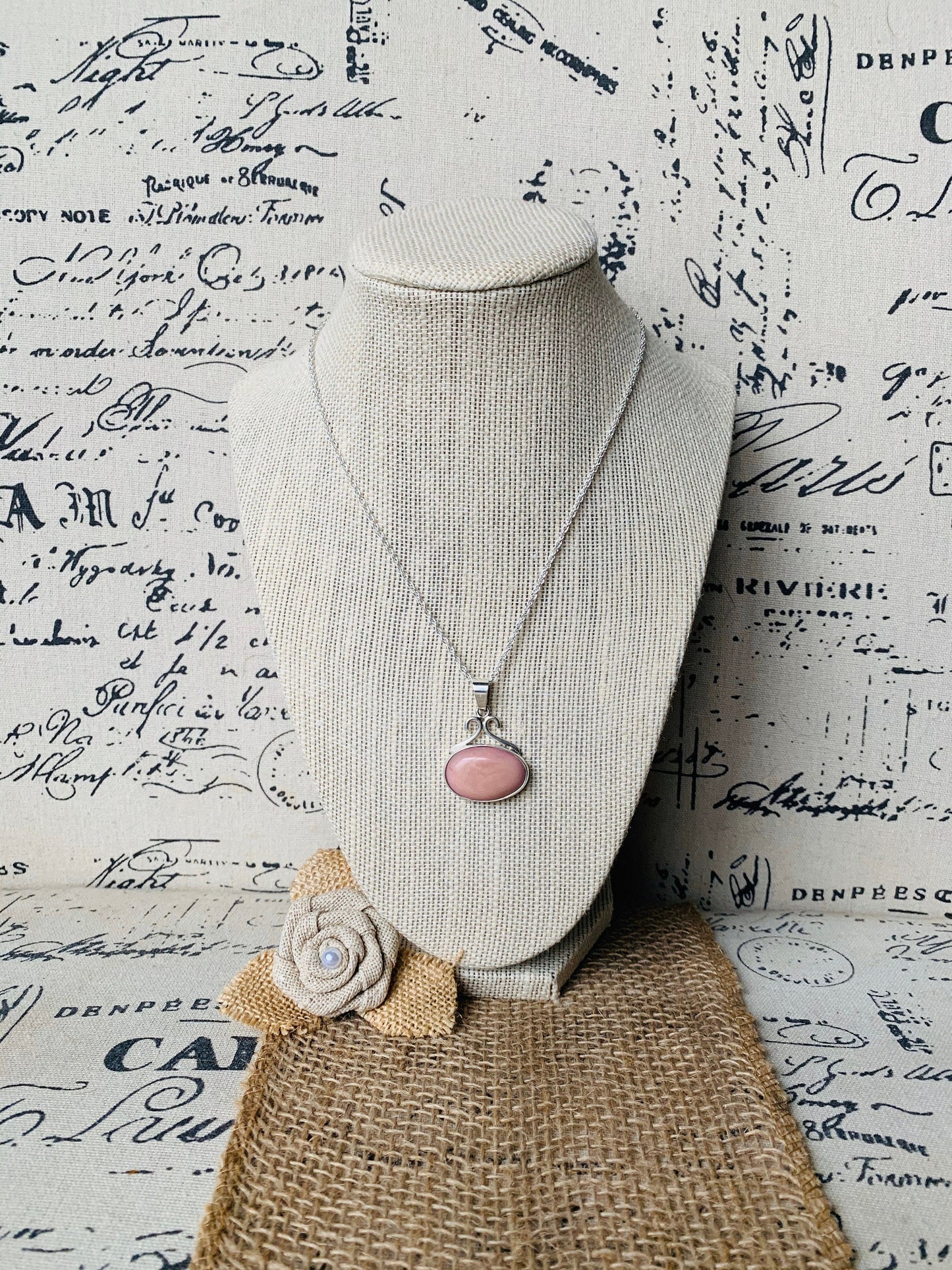 925 Sterling Silver chain with Pendant with Pink Tagua Oval Cabochon Statement fine jewelry Dainty necklace Anniversary gifts for wife mom