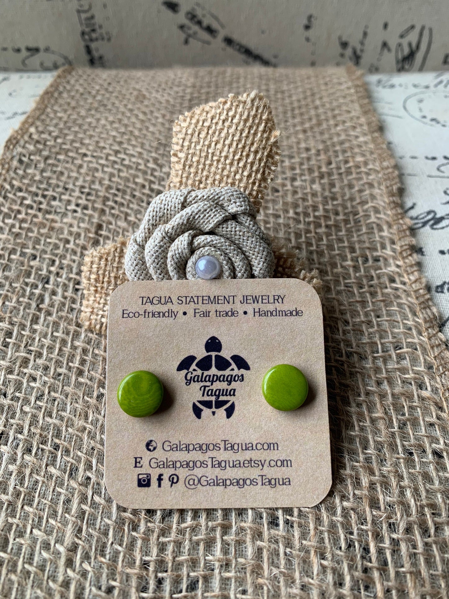 Green posts earrings Tagua jewelry Fall fashion Round studs Artisan handmade earrings Button earrings with hypoallergenic posts