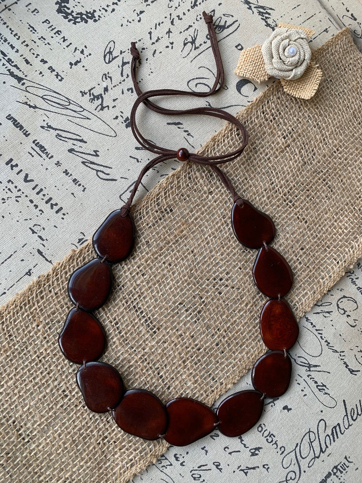 Brown bead necklace Tagua jewelry Simple strand necklace Adjustable cord Wearable art Mothers day gifts Statement necklace Handmade necklace