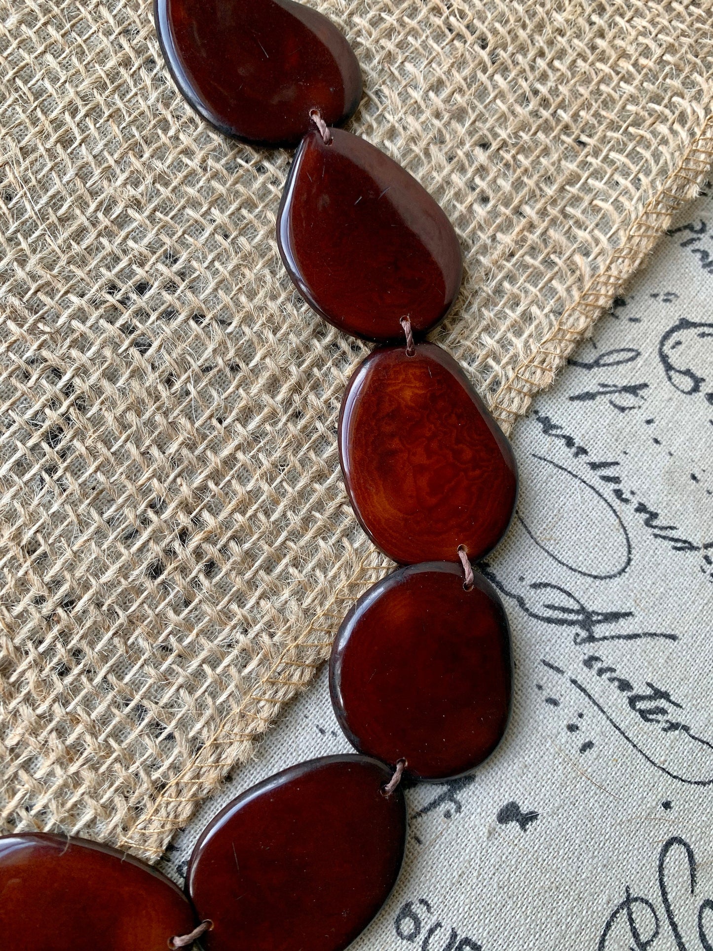 Brown bead necklace Tagua jewelry Simple strand necklace Adjustable cord Wearable art Mothers day gifts Statement necklace Handmade necklace