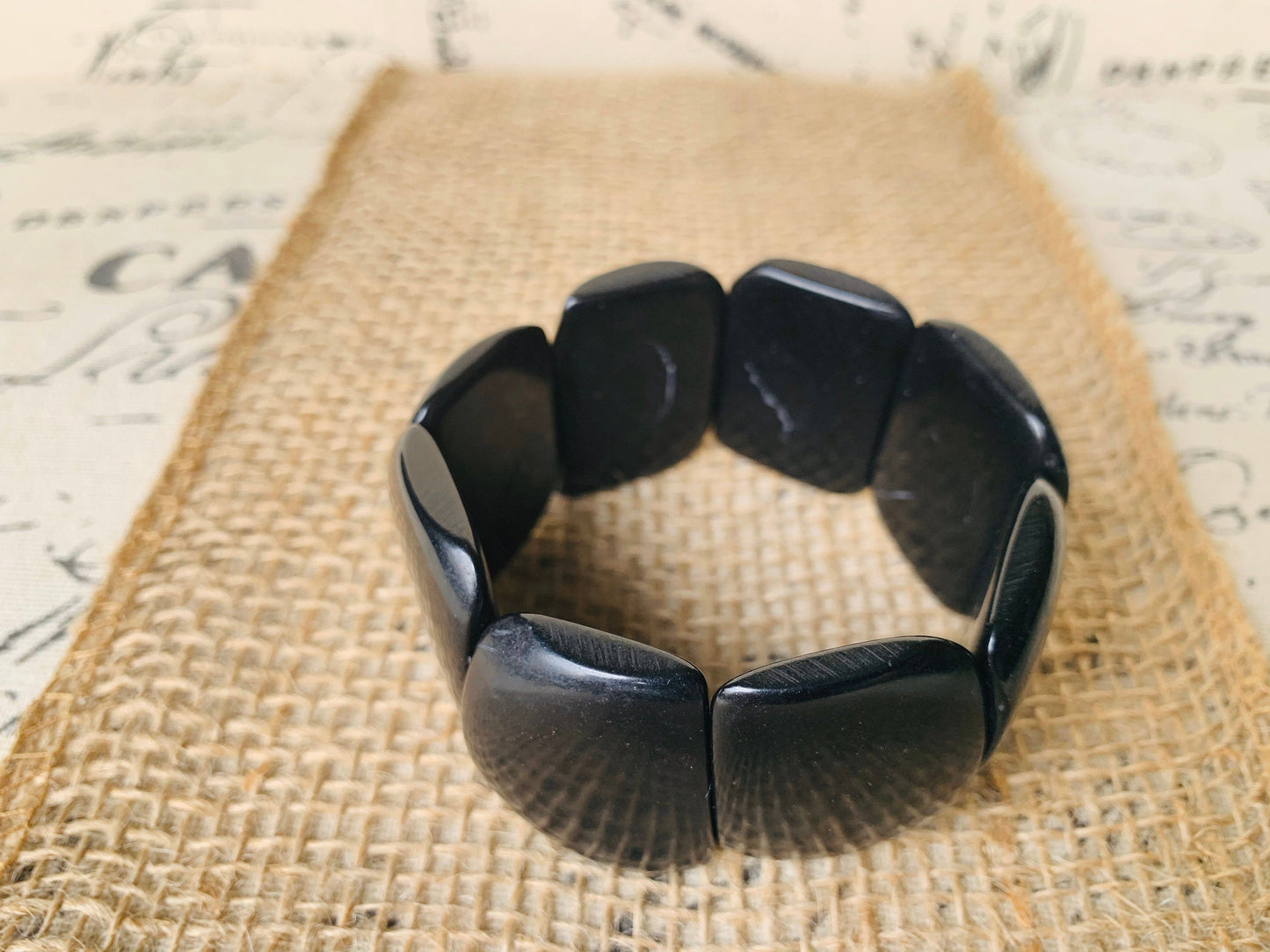 Black statement bracelet Tagua jewelry Big bold bangle Fall trends Fashion jewelry Wide cuff bangle Beaded stretch bracelet Art to wear