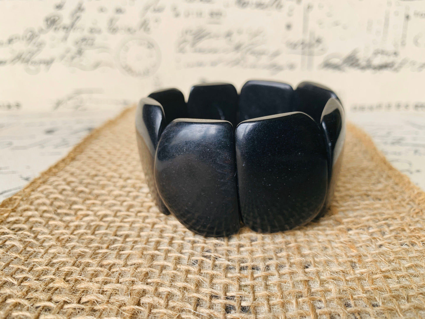 Black statement bracelet Tagua jewelry Big bold bangle Fall trends Fashion jewelry Wide cuff bangle Beaded stretch bracelet Art to wear