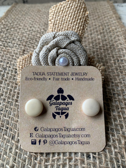 White stud earrings Round posts Geometric earrings Tagua nut jewelry Ivory 14 year Anniversary gift for wife Vegetable ivory jewelry Organic