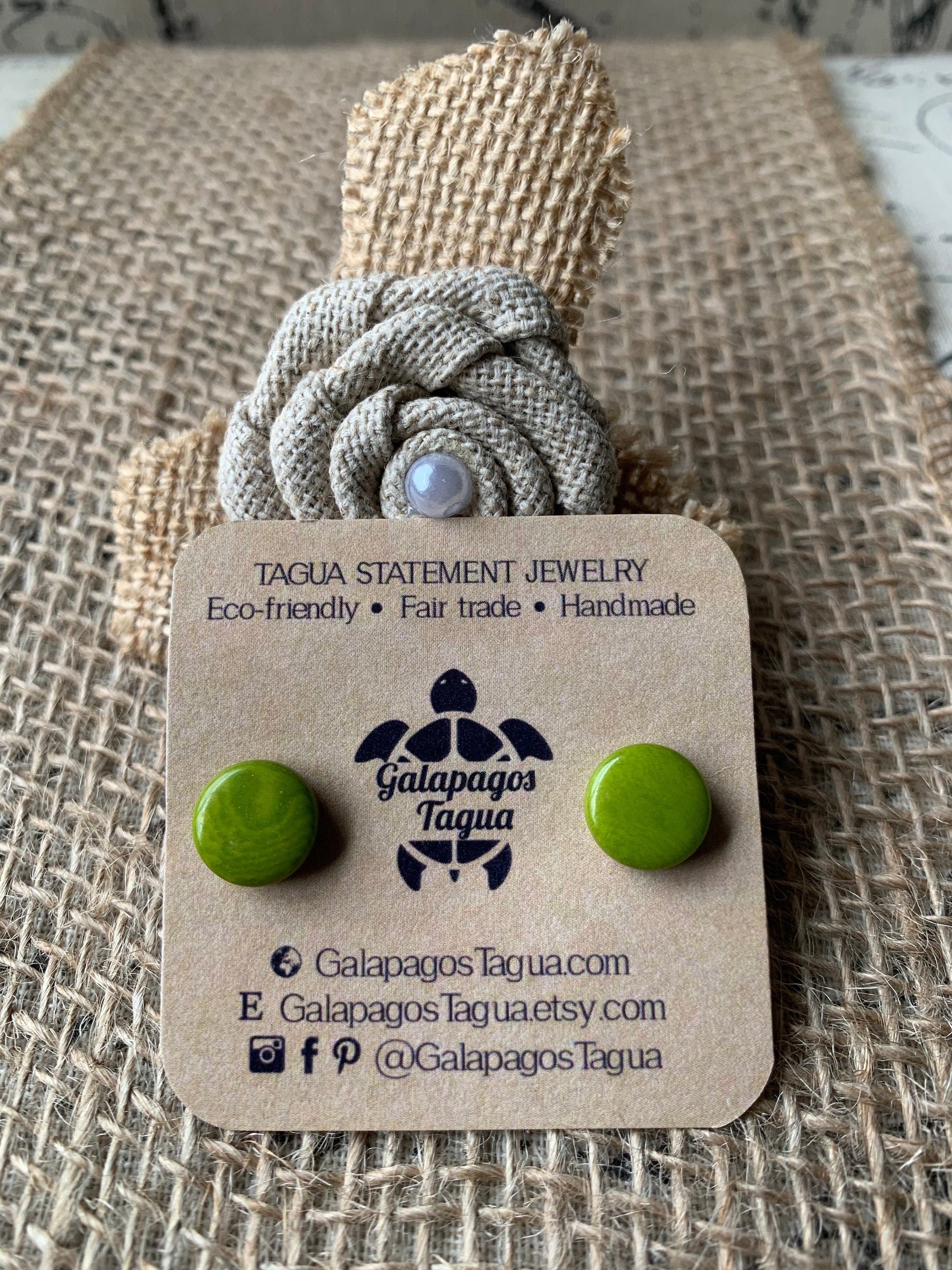 Green posts earrings Tagua jewelry Fall fashion Round studs Artisan handmade earrings Button earrings with hypoallergenic posts