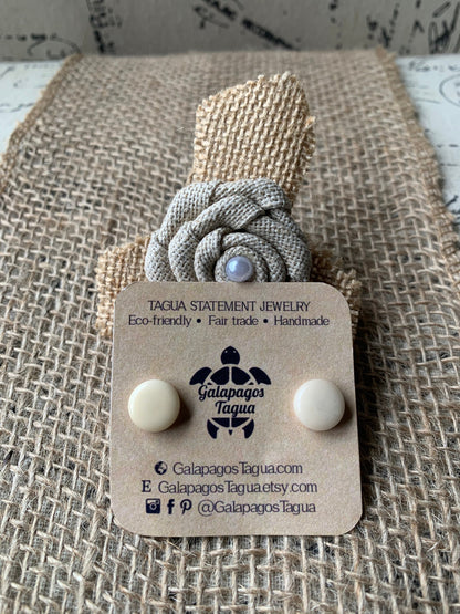 White stud earrings Round posts Geometric earrings Tagua nut jewelry Ivory 14 year Anniversary gift for wife Vegetable ivory jewelry Organic