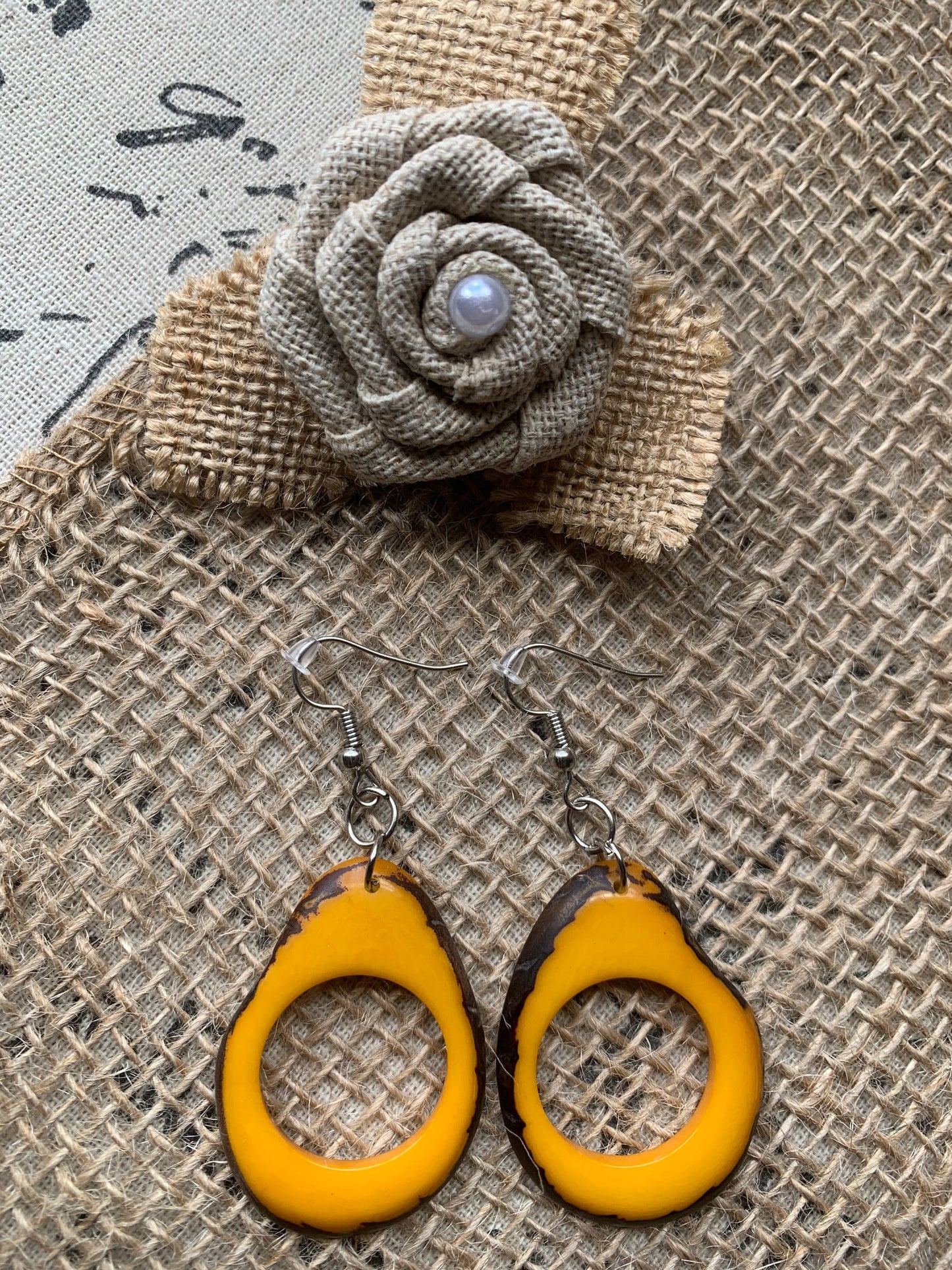 Mustard yellow earrings Tagua earrings Beaded statement earrings Dangly earrings boho Drop bead earrings Art to wear Fall fashion Artsy gift