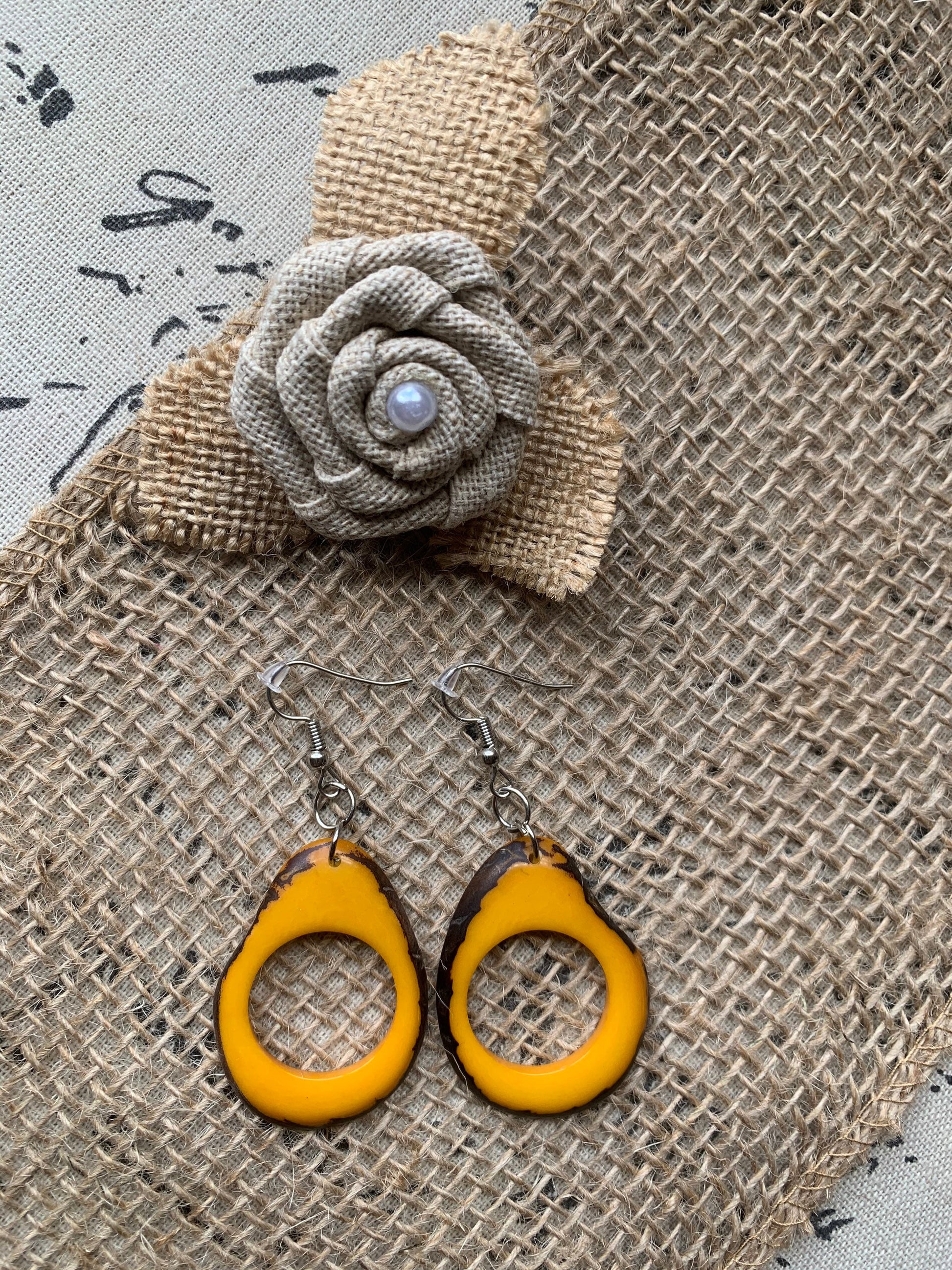 Mustard yellow earrings Tagua earrings Beaded statement earrings Dangly earrings boho Drop bead earrings Art to wear Fall fashion Artsy gift