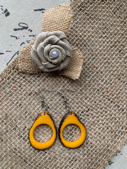 Mustard yellow earrings Tagua earrings Beaded statement earrings Dangly earrings boho Drop bead earrings Art to wear Fall fashion Artsy gift