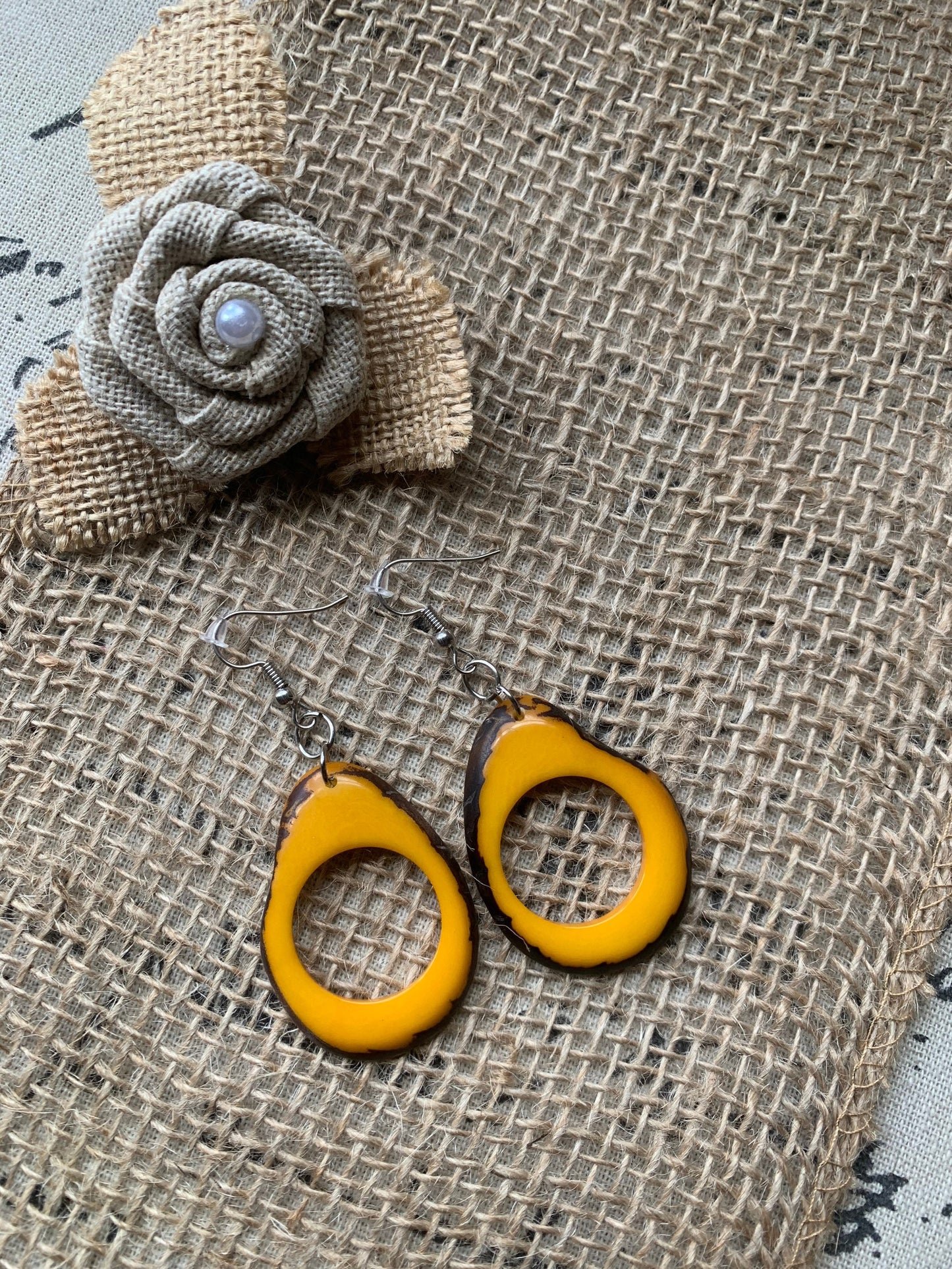Mustard yellow earrings Tagua earrings Beaded statement earrings Dangly earrings boho Drop bead earrings Art to wear Fall fashion Artsy gift