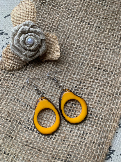 Mustard yellow earrings Tagua earrings Beaded statement earrings Dangly earrings boho Drop bead earrings Art to wear Fall fashion Artsy gift
