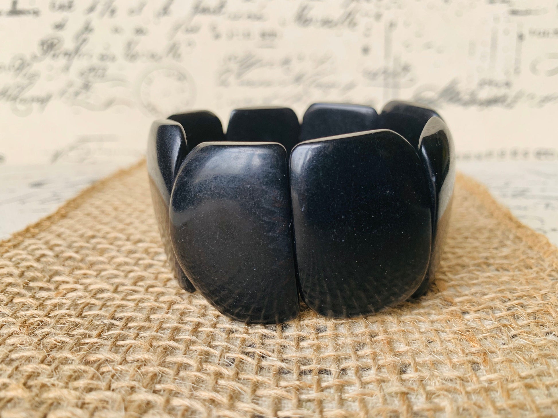 Black statement bracelet Tagua jewelry Big bold bangle Fall trends Fashion jewelry Wide cuff bangle Beaded stretch bracelet Art to wear