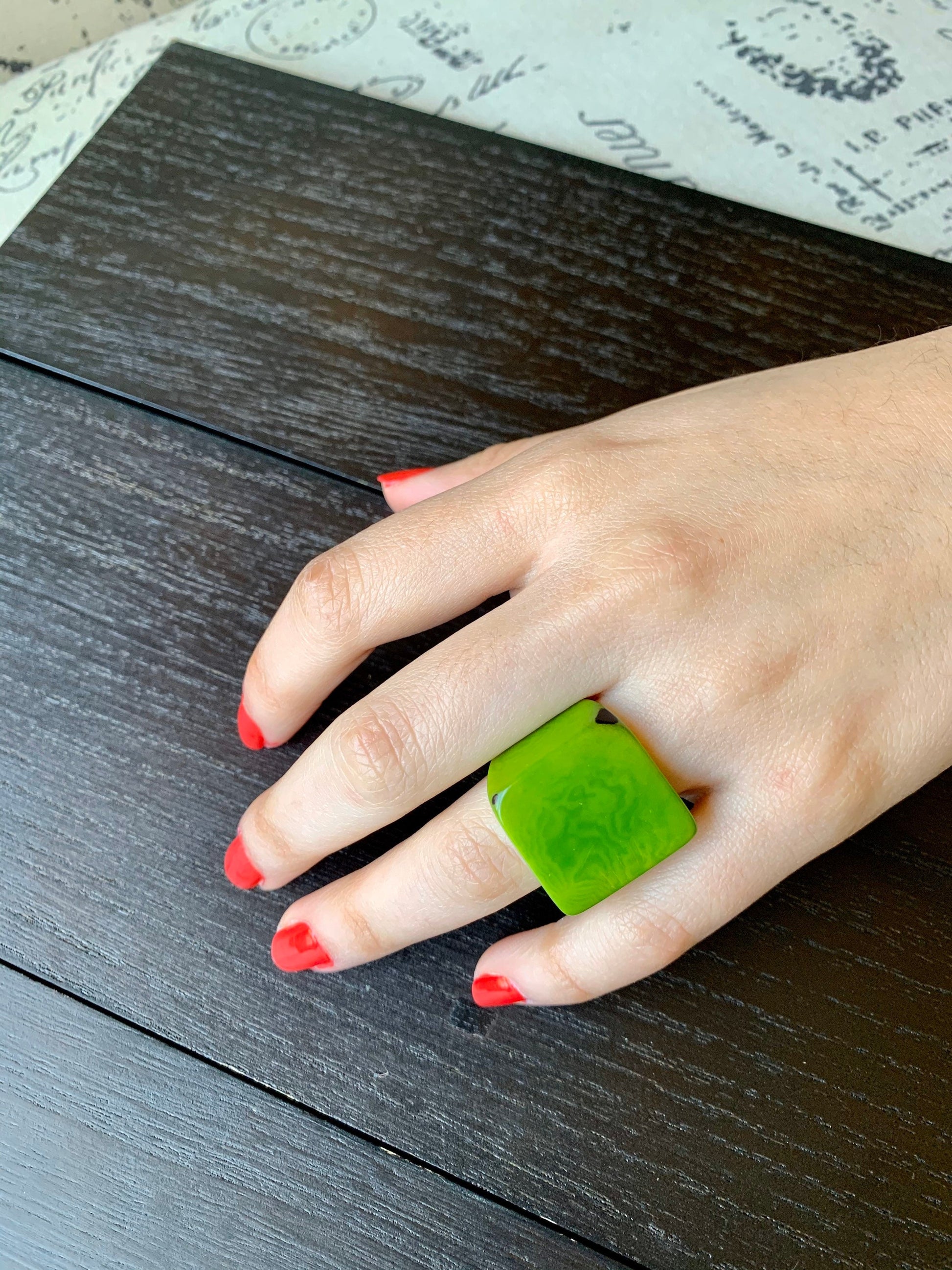Cocktail ring made of Tagua Green Statement jewelry Fashion women ring Xmas stocking stuffer gifts Unusual jewelry Fall fashion Secret santa