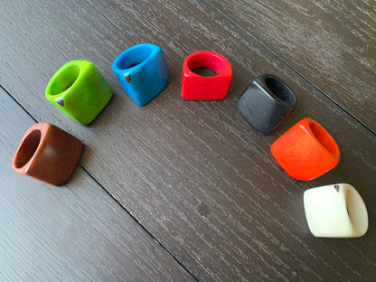 Big yellow ring Unisex oversized rings Tagua jewelry Geometric square ring Wearable art Statement cuff ring Fashion ring thick band Handmade