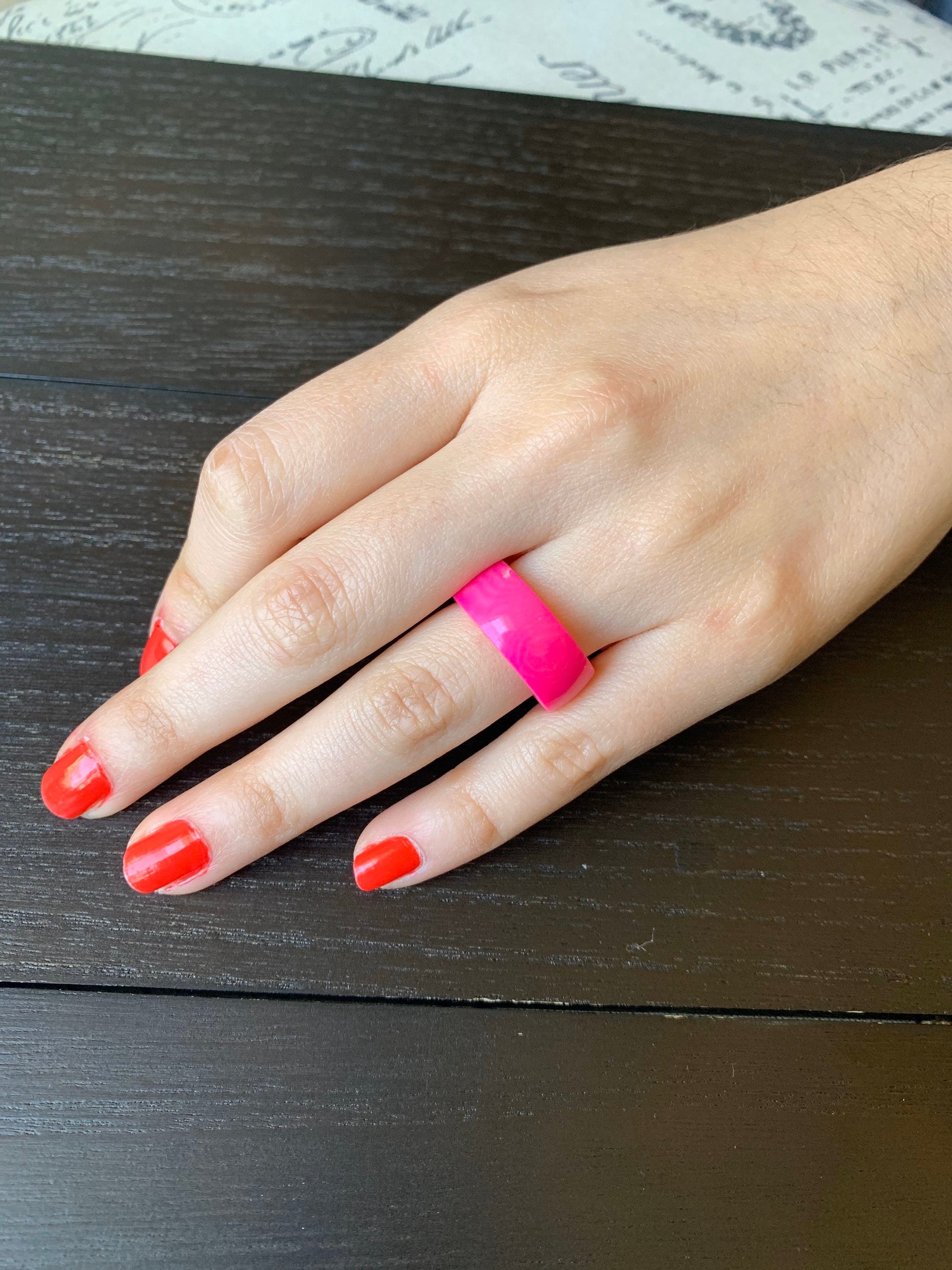 Pink band ring Simple hand carved ring Tagua jewelry Beach fashion trends Casual wear 10 mm Thick ring Summer fashion trends Resort wear