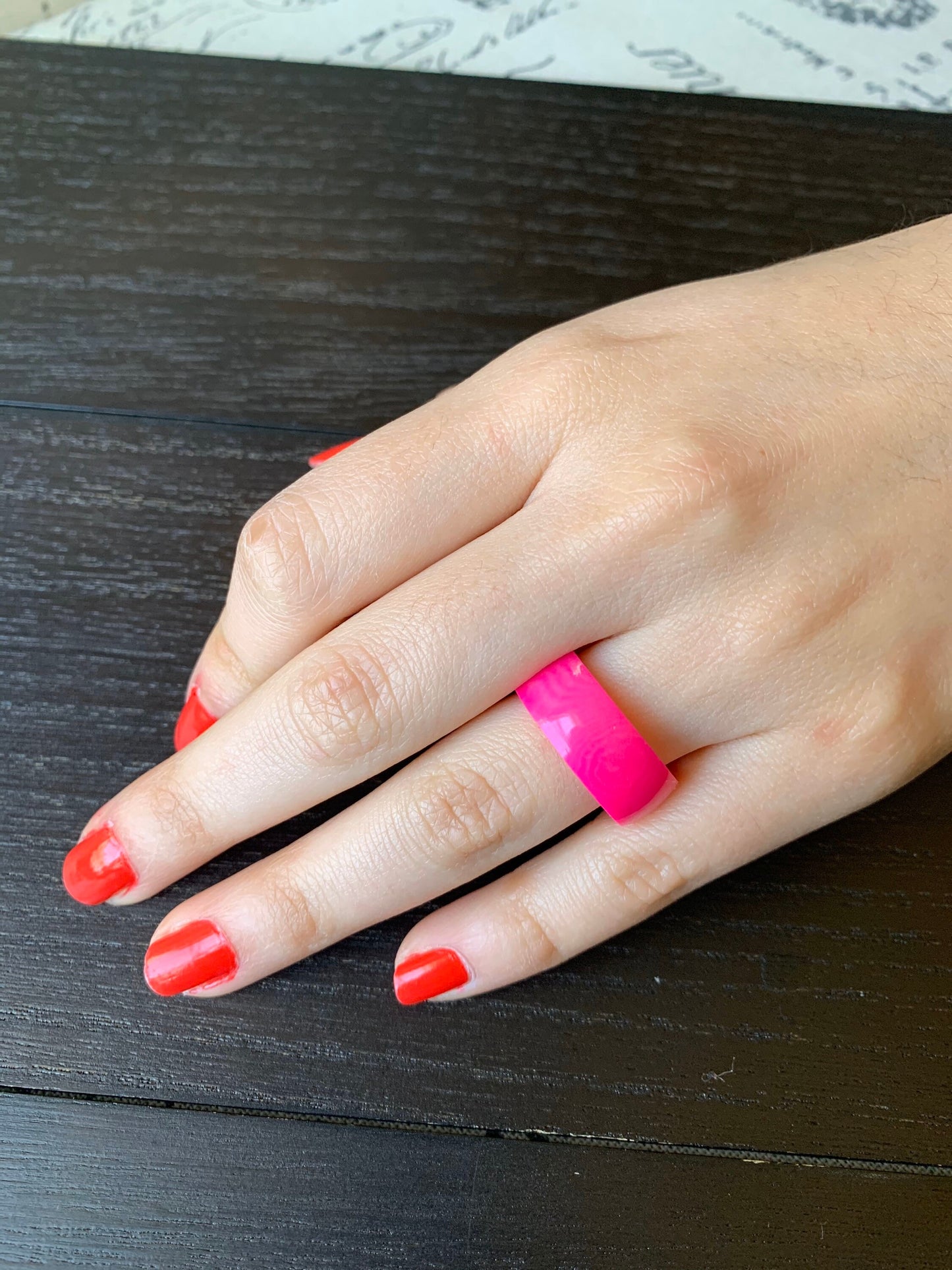 Pink band ring Simple hand carved ring Tagua jewelry Beach fashion trends Casual wear 10 mm Thick ring Summer fashion trends Resort wear